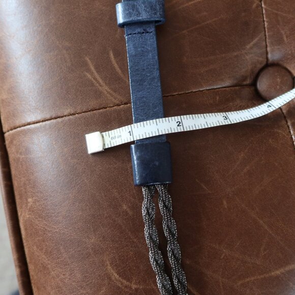 Eugenia Kim belt dark blue leather, gunmetal braided w silver buckle size M Y2K main image 16